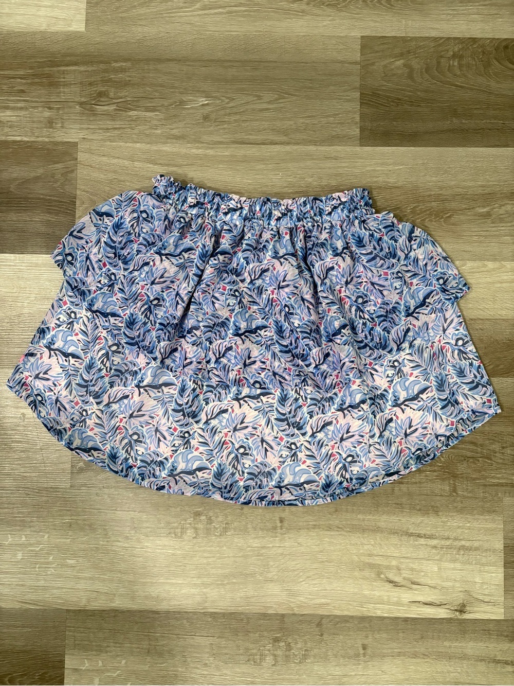 Simply Southern Blue Floral Tiered Skater Skirt with Pink Accents